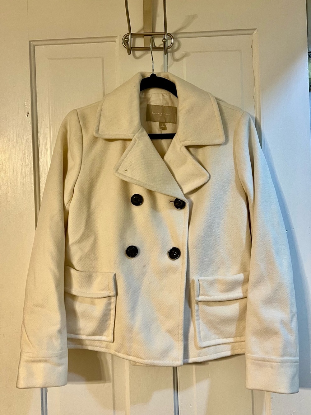 Banana Republic Cream Double-Breasted Peacoat